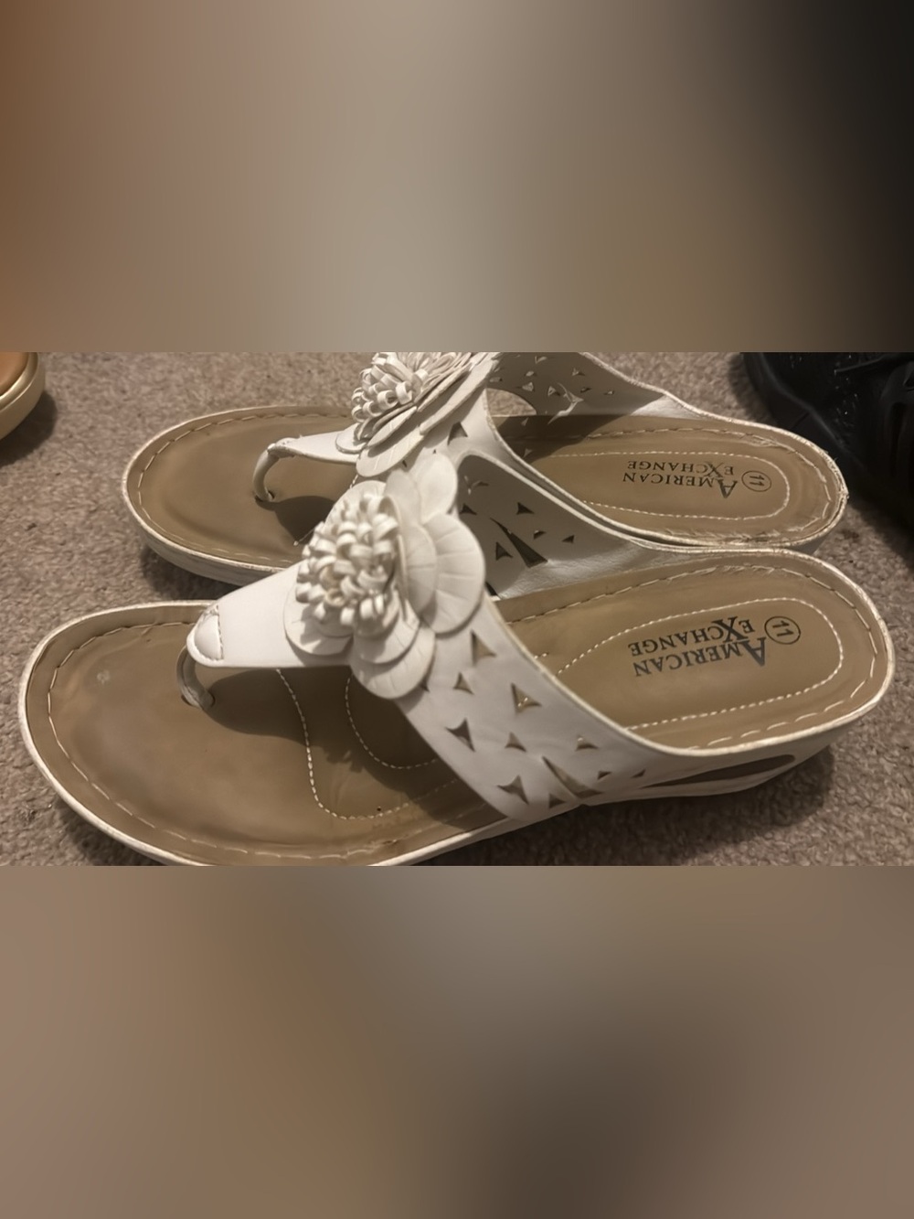 American Exchange White Floral Thong Sandals with Cutout Detail